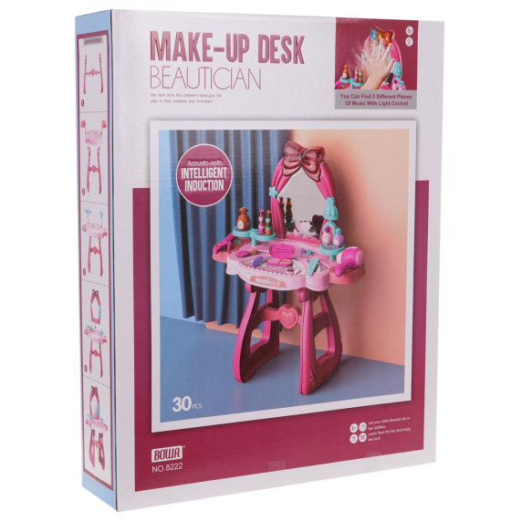 Hercegnős fésülködőasztal 30 darabos Inlea4Fun MAKE-UP DESK - Rózsaszín