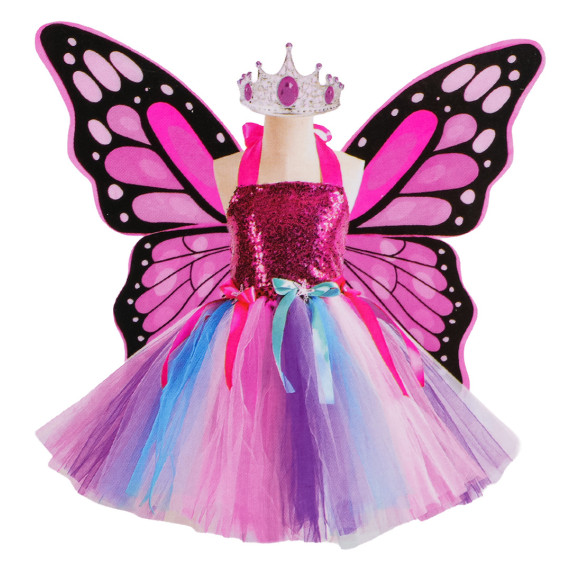 Interaktív pillangószárnyak szivárványos ruhával és koronával BUTTERFLY WINGS