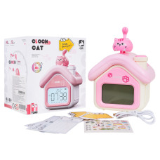 Hodinky s budíkom ružový domček s mačkou Inlea4Fun CLOCK CAT - 