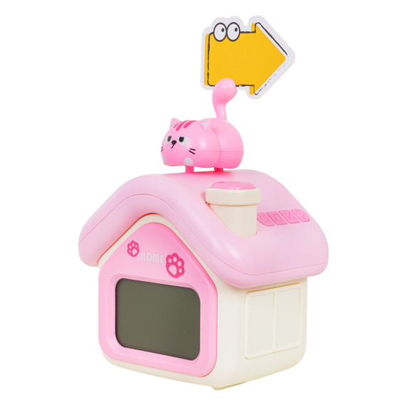 Hodinky s budíkom ružový domček s mačkou Inlea4Fun CLOCK CAT