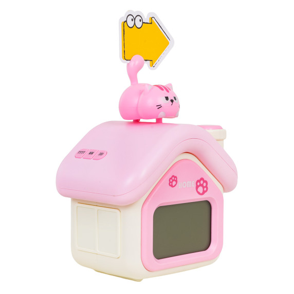 Hodinky s budíkom ružový domček s mačkou Inlea4Fun CLOCK CAT
