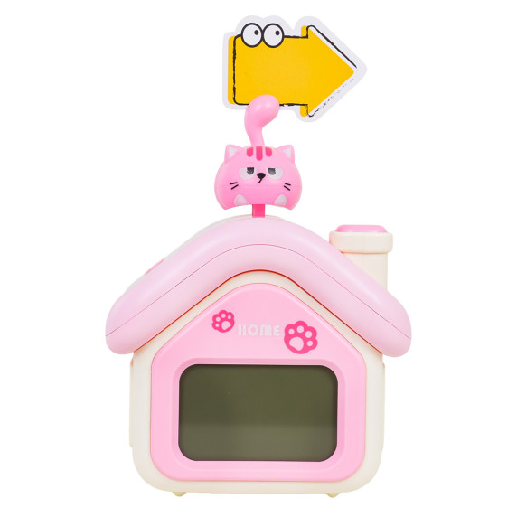 Hodinky s budíkom ružový domček s mačkou Inlea4Fun CLOCK CAT