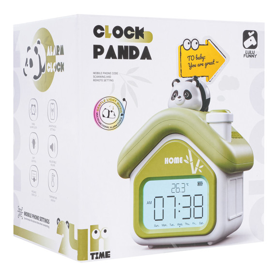 Ceas cu alarmă – căsuță verde cu panda – Inlea4Fun CLOCK PANDA