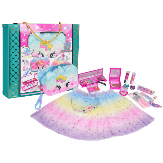 Set de machiaj într-o geantă cu unicorn + fustă din tul curcubeu Inlea4Fun
