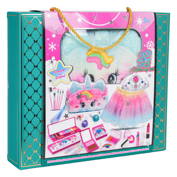 Set de machiaj într-o geantă cu unicorn + fustă din tul curcubeu Inlea4Fun