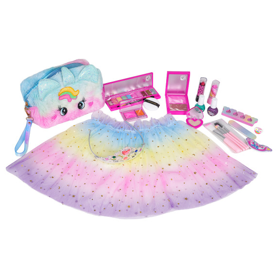 Set de machiaj într-o geantă cu unicorn + fustă din tul curcubeu Inlea4Fun