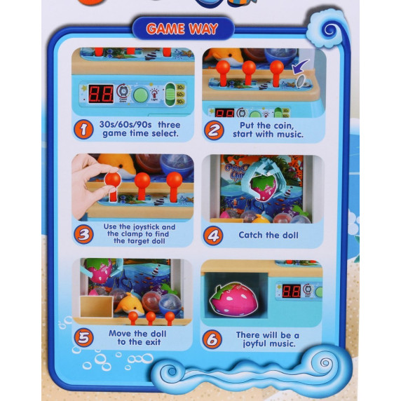 Mașină cu prindere pentru copii 3+ Joc Arcade Captură minge + Panou de control + 10 bile + 12 jetoane