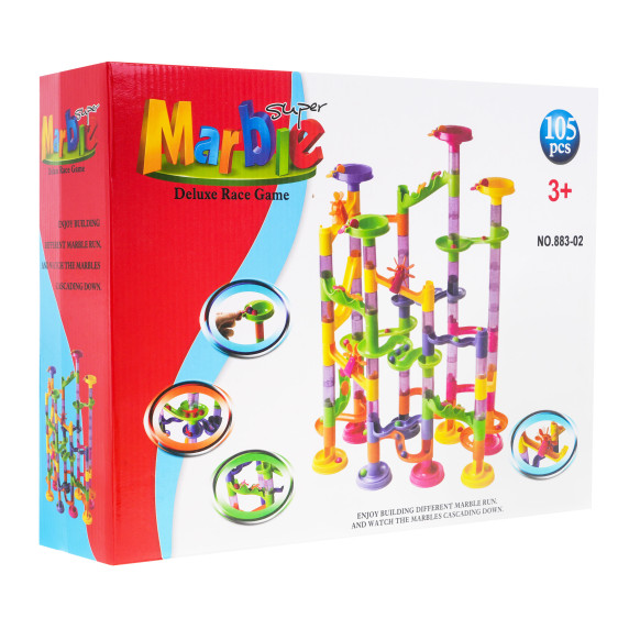 Műanyag golyópálya 105 darabos + 30 golyó Inlea4Fun SUPER MARBLE