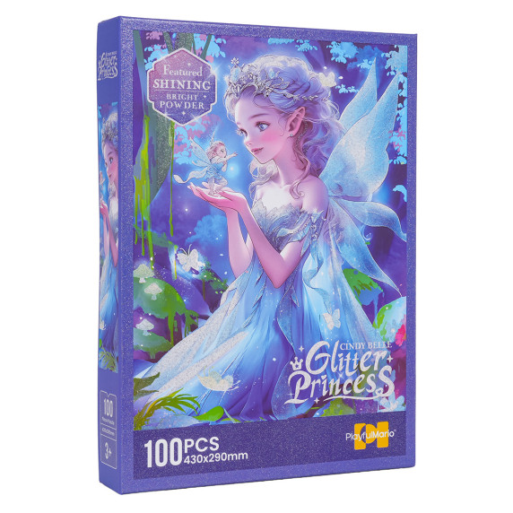 Detské puzzle 100 dielikov CINDY BELLE GLITTER PRINCESS - modrá princezná