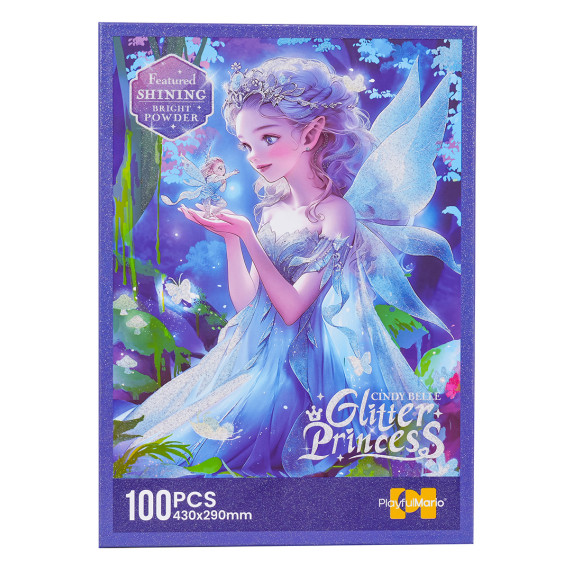 Detské puzzle 100 dielikov CINDY BELLE GLITTER PRINCESS - modrá princezná