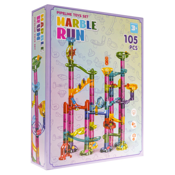 Műanyag golyópálya 105 darabos Inlea4Fun MARBLE RUN