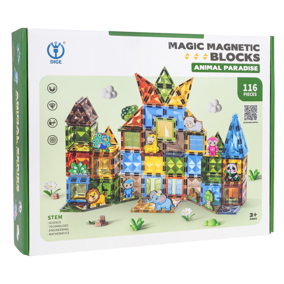 Mágneses építőkocka készlet 116 darabos MAGIC MAGNETIC BLOCKS Animal Paradise