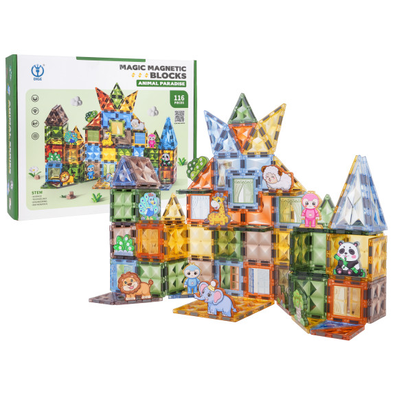 Mágneses építőkocka készlet 116 darabos MAGIC MAGNETIC BLOCKS Animal Paradise