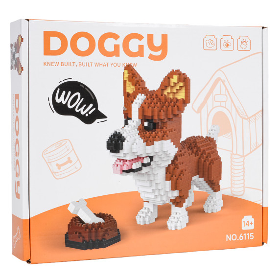 Set creativ de construcție Corgi cu bol și os – 1200 piese – DOGGY 6115