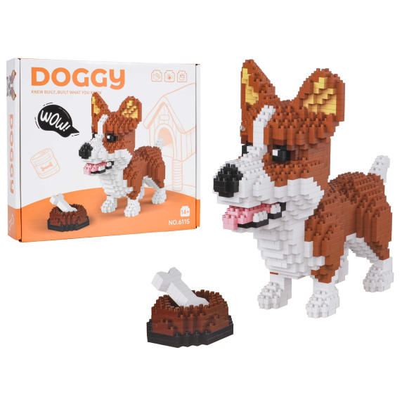 Set creativ de construcție Corgi cu bol și os – 1200 piese – DOGGY 6115