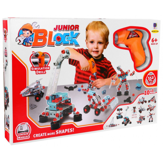 Csavarozós építőjáték 550 darabos Inlea4Fun BLOCK JUNIOR