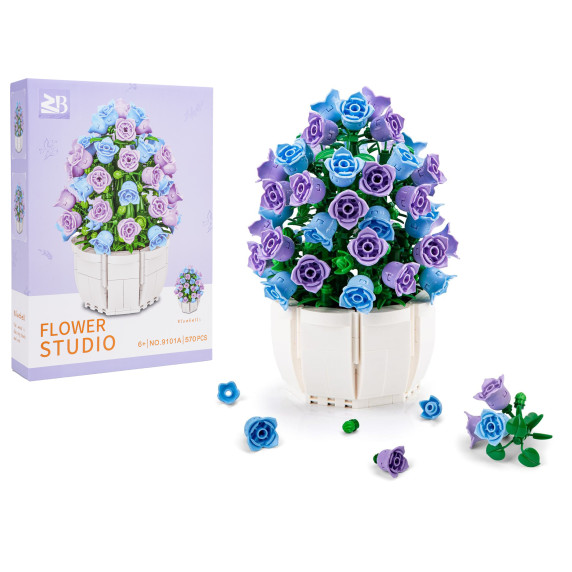 Kreatívna stavebnica Fialové kvety v kvetináči 570 dielov FLOWER STUDIO