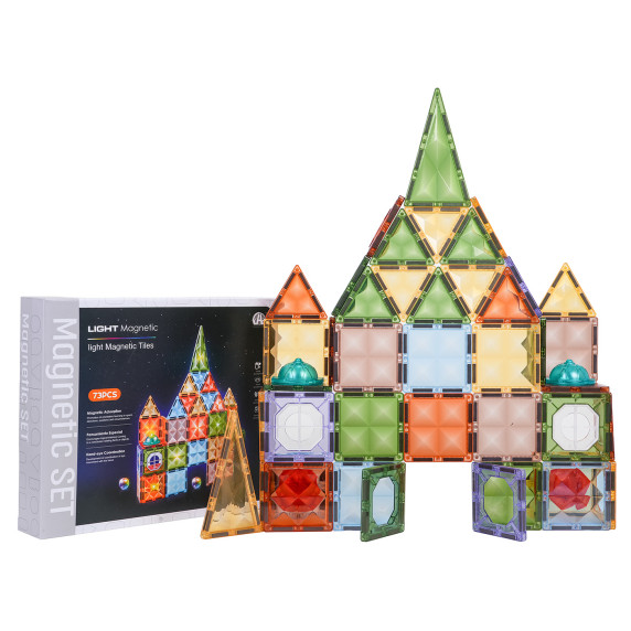 Set de cuburi magnetice 3D cu iluminare – 73 piese LIGHT MAGNETIC TILES