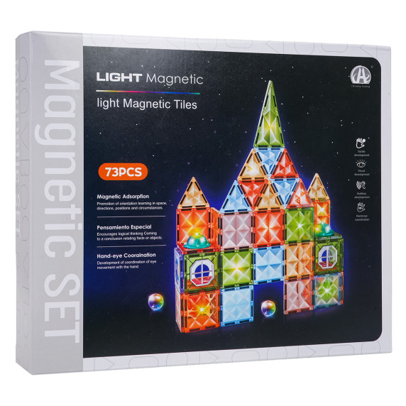 Set de cuburi magnetice 3D cu iluminare – 73 piese LIGHT MAGNETIC TILES