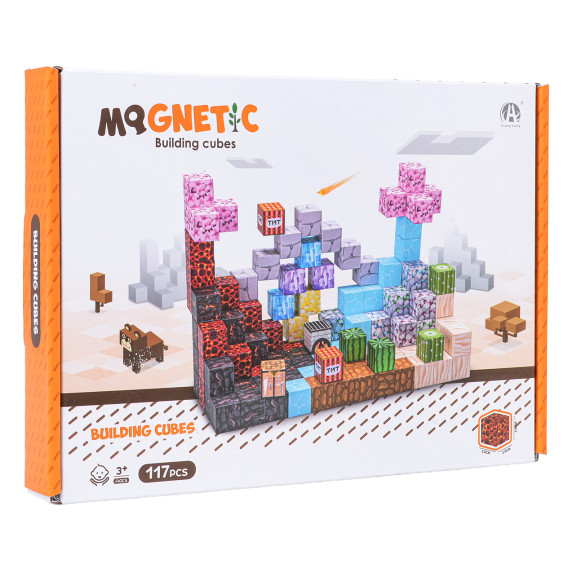 Set de construcție magnetic – 117 cuburi și blocuri 3D
