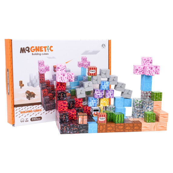 Set de construcție magnetic – 117 cuburi și blocuri 3D