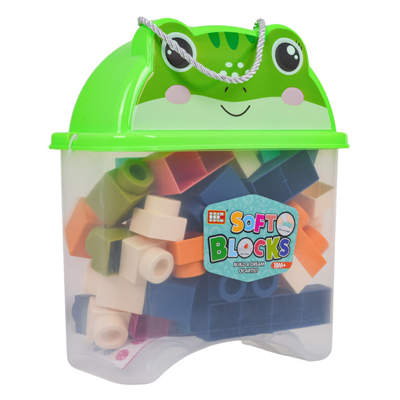 Sada mäkkých stavebných blokov 44 ks v krabici so šnúrkou SOFT BLOCKS - žaba