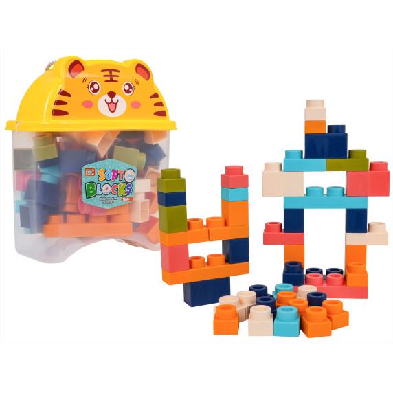 Sada mäkkých stavebných blokov 44 ks v krabici so šnúrkou SOFT BLOCKS - tiger