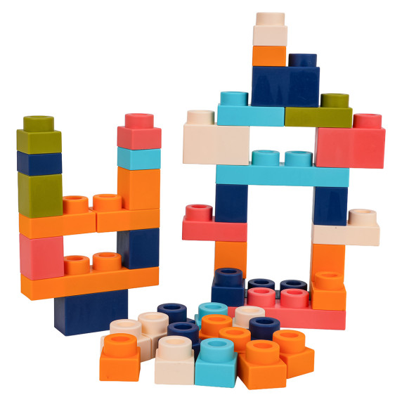 Sada mäkkých stavebných blokov 44 ks v krabici so šnúrkou SOFT BLOCKS - tiger
