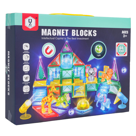 Mágneses építőjáték 64 darabos 3D ZOO MAGNET BLOCKS