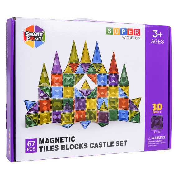 Set 3D de blocuri magnetice  67 piese – MAGNETIC TILES BLOCK CASTLE SET Set 3D de blocuri magnetice  67 piese – MAGNETIC TILES BLOCK CASTLE SET
