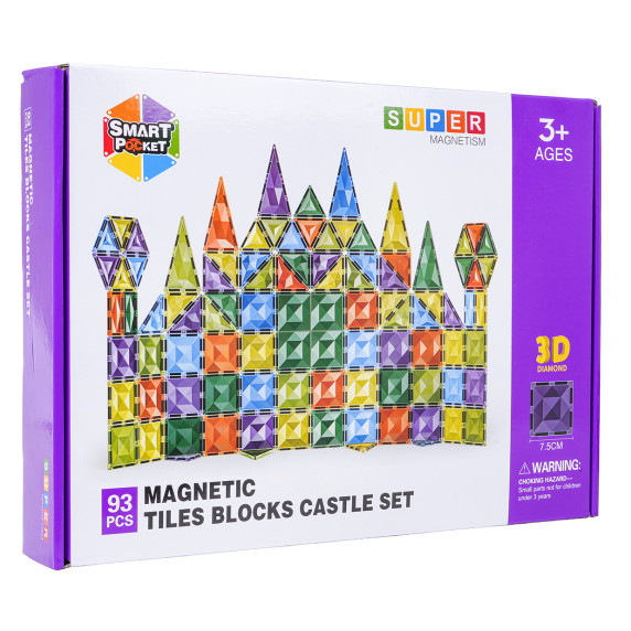 Set 3D de blocuri magnetice   93 piese – MAGNETIC TILES BLOCK CASTLE SET Set 3D de blocuri magnetice   93 piese – MAGNETIC TILES BLOCK CASTLE SET