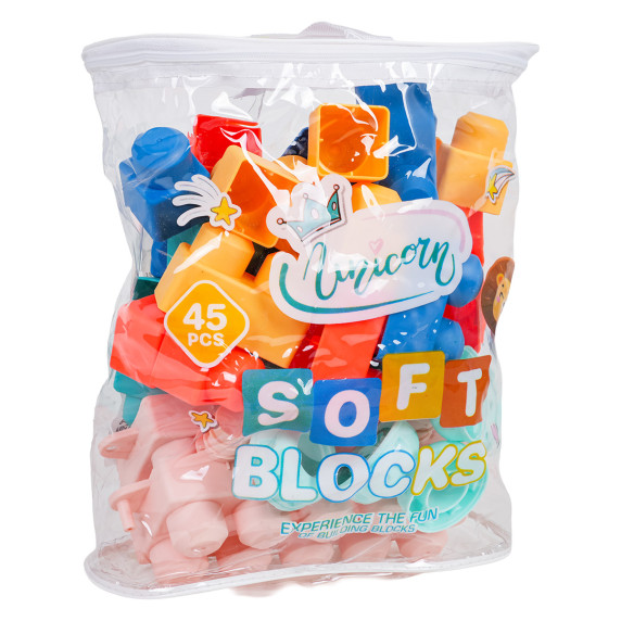 Set de blocuri de construcție moi, 45 de piese - UNICORN SOFT BLOCKS
