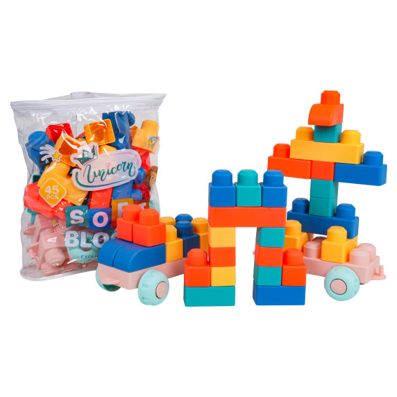 Set de blocuri de construcție moi, 45 de piese - UNICORN SOFT BLOCKS
