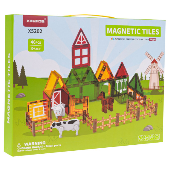 Magnetické stavebné kocky Farma 46 prvkov MAGNETIC TILES Magnetické stavebné kocky Farma 46 prvkov MAGNETIC TILES