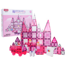 Sada magnetických kociek s maľovateľnými prvkami 126 ks WINDOW ART CASTLE - ružová - 