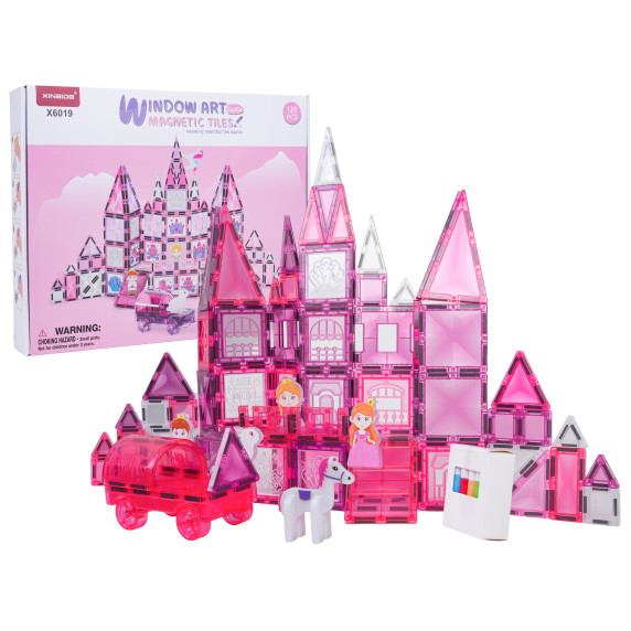 Mágneses kockakészlet rajzolható elemekke 126 darabos WINDOW ART CASTLE - Rózsaszín