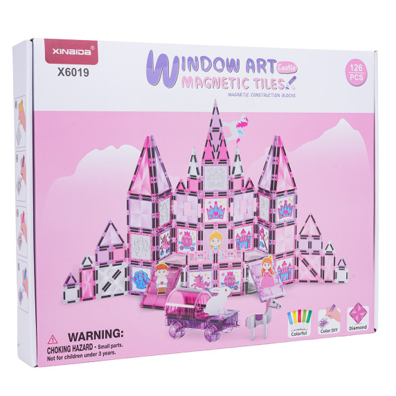 Mágneses kockakészlet rajzolható elemekke 126 darabos WINDOW ART CASTLE - Rózsaszín