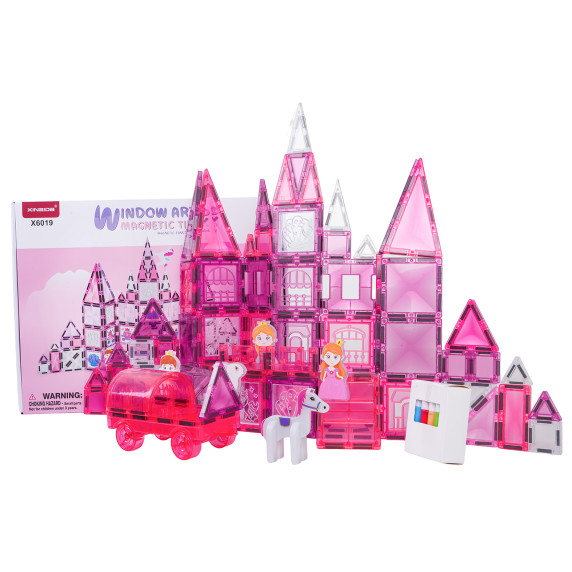 Mágneses kockakészlet rajzolható elemekke 126 darabos WINDOW ART CASTLE - Rózsaszín