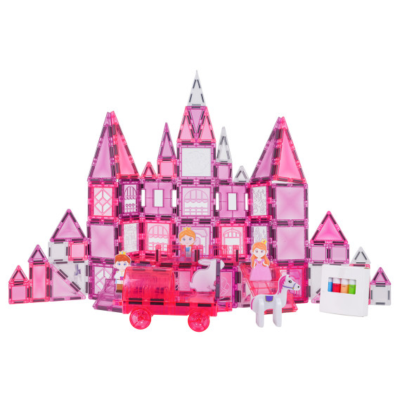 Mágneses kockakészlet rajzolható elemekke 126 darabos WINDOW ART CASTLE - Rózsaszín
