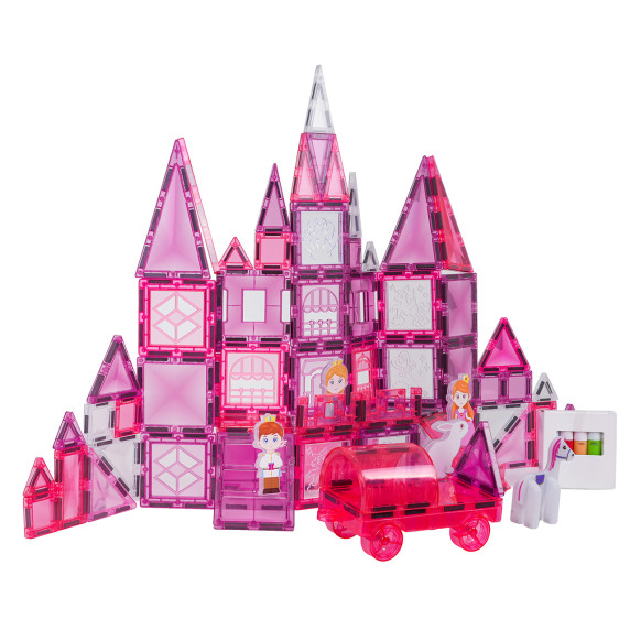 Mágneses kockakészlet rajzolható elemekke 126 darabos WINDOW ART CASTLE - Rózsaszín