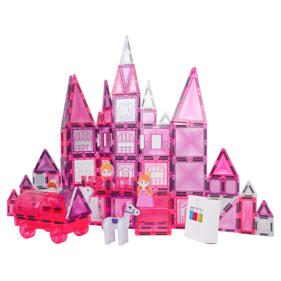 Mágneses kockakészlet rajzolható elemekke 126 darabos WINDOW ART CASTLE - Rózsaszín