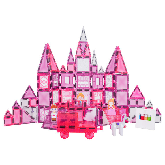Mágneses kockakészlet rajzolható elemekke 126 darabos WINDOW ART CASTLE - Rózsaszín