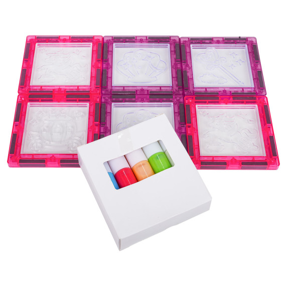 Mágneses kockakészlet rajzolható elemekke 126 darabos WINDOW ART CASTLE - Rózsaszín