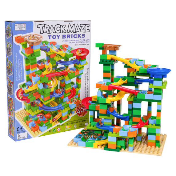 Set de blocuri de construcție – Pistă cu bile TRACK MAZE, 402 piese