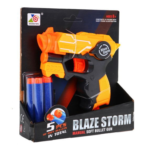 Szivacslövő fegyver 5 darab tölténnyel BLAZE STORM - narancssárga