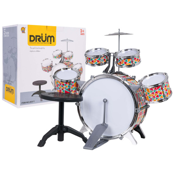 Játék dobfelszerelés székkel  VITALITY AND NEW RHYTHM Drum - Színes