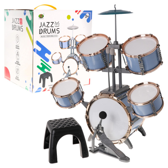 Set de tobe pentru copii 5 tobe - Inlea4Fun JAZZ DRUMS - albastru deschis