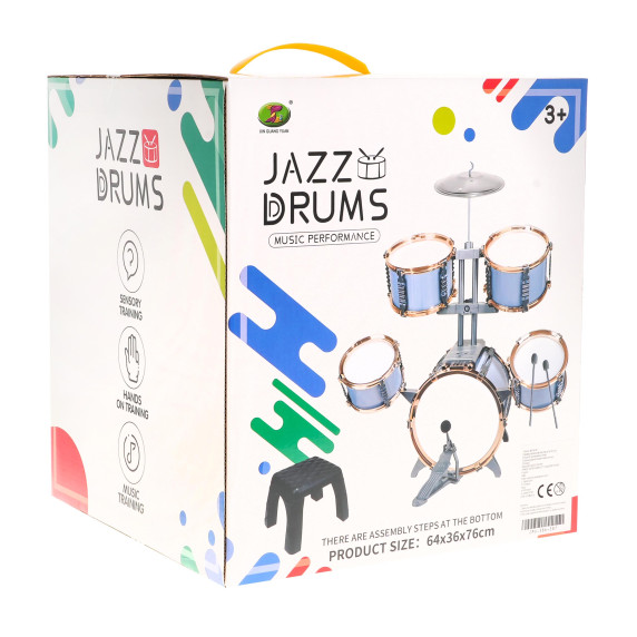 Set de tobe pentru copii 5 tobe - Inlea4Fun JAZZ DRUMS - albastru deschis