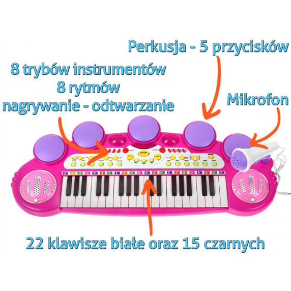 Detské klávesy s mikrofónom a stoličkou Inlea4Fun LET THE CHILD - ružové