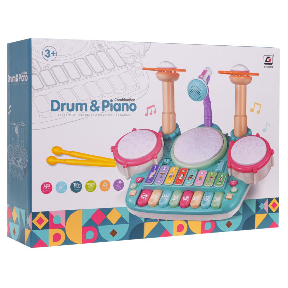 Játék hangszer készlet dob + zongora Inlea4Fun DRUM&PIANO